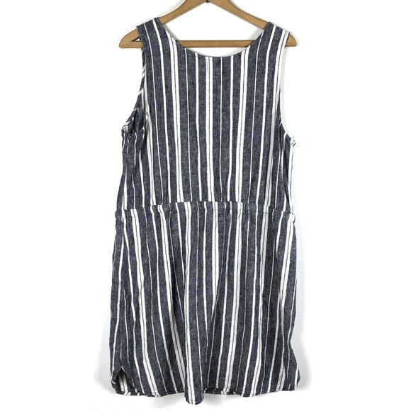 Old Navy Dress XL Linen Blend Gray / Blue White Ticking Stripe Shift Tunic - Picture 2 of 7
